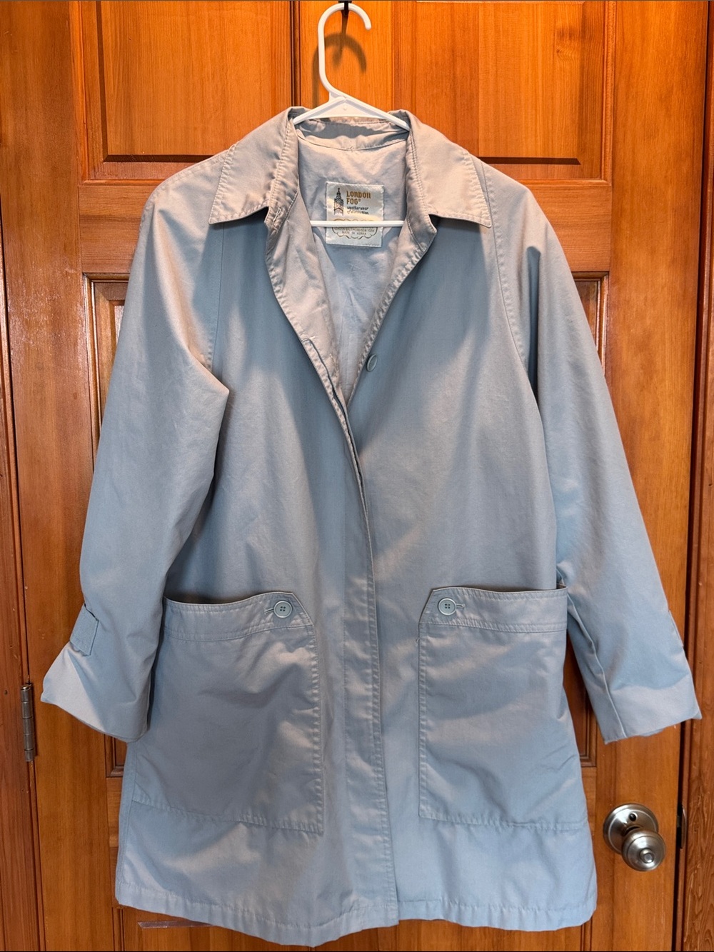 Vintage London Fog Light Blue Utility Women's Trench Coat Jacket Size 10 Regular
